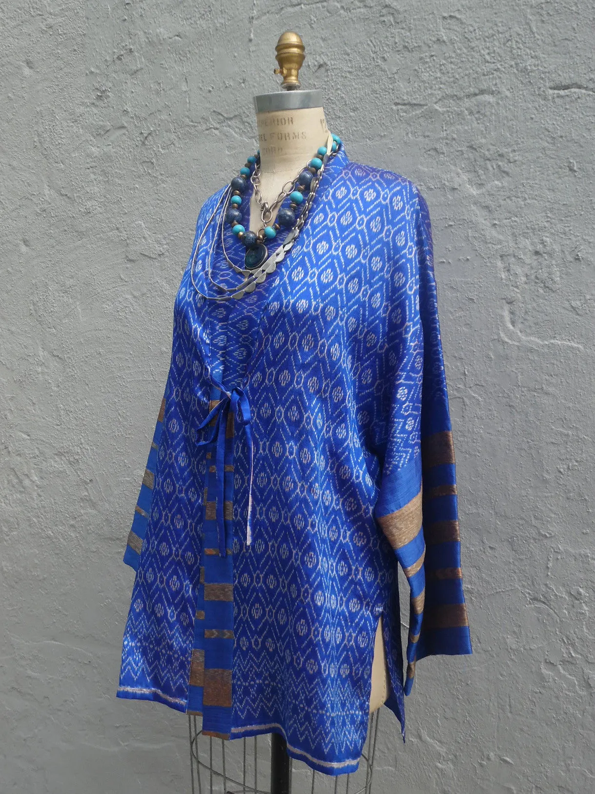 Silk Ikat Organza Long Tunic Deep Green