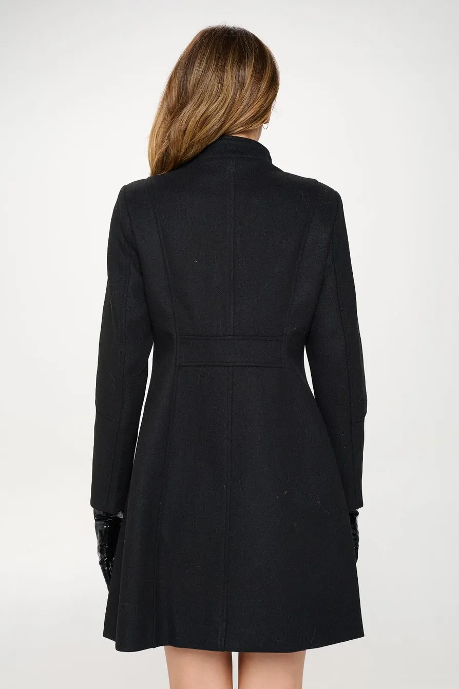 Single Breasted Faux Wool Coat in Black