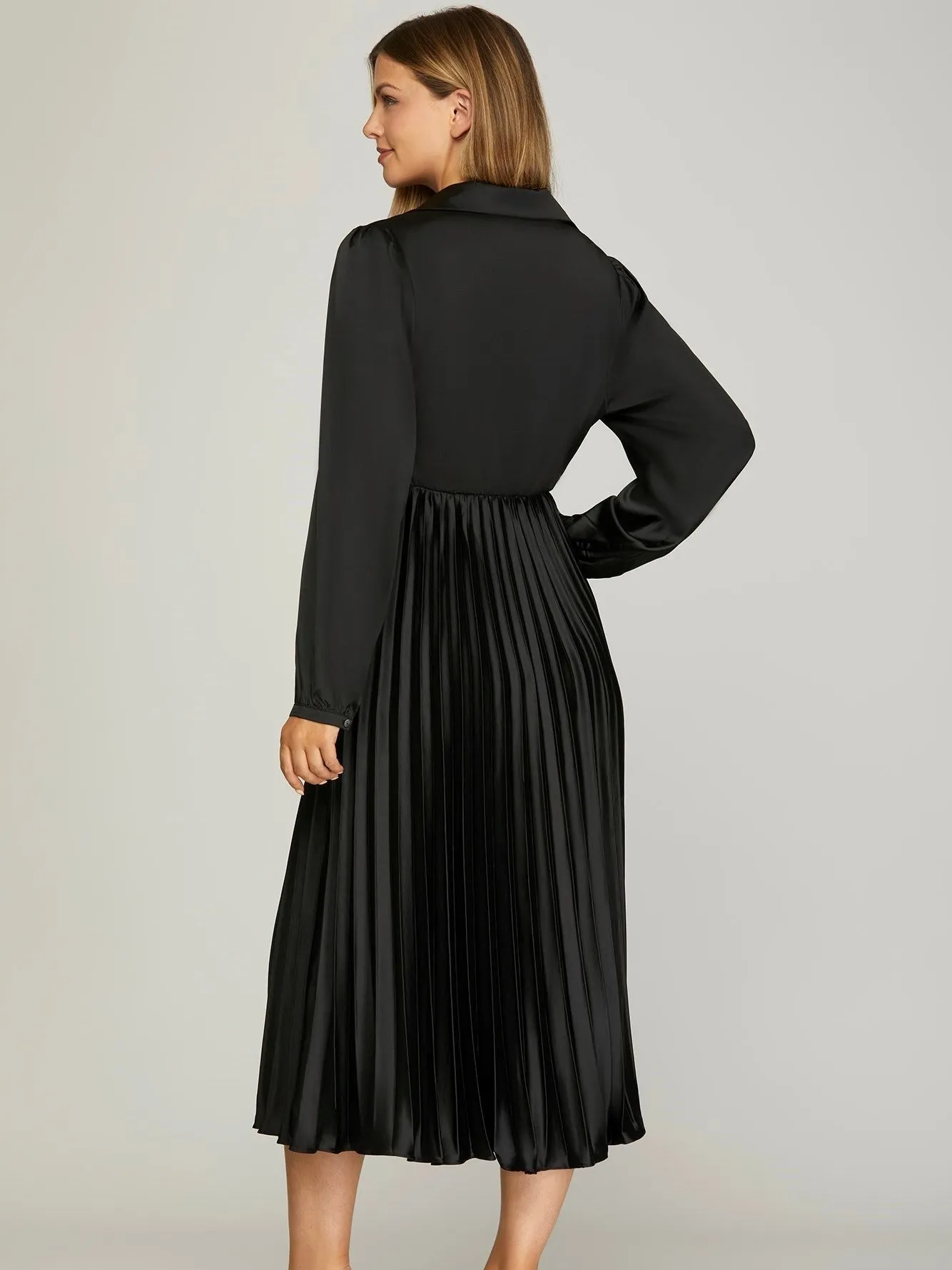 Surplice Pleated Midi Dress