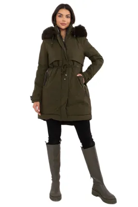 TEEK - Waist Pull Plush Hooded Coat