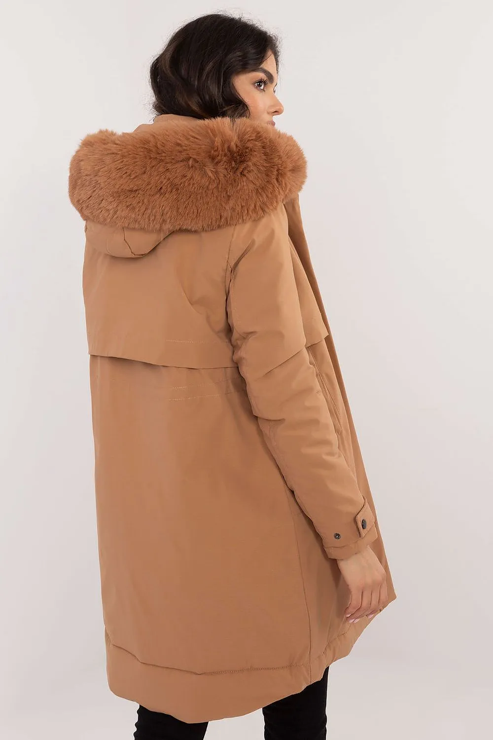 TEEK - Waist Pull Plush Hooded Coat