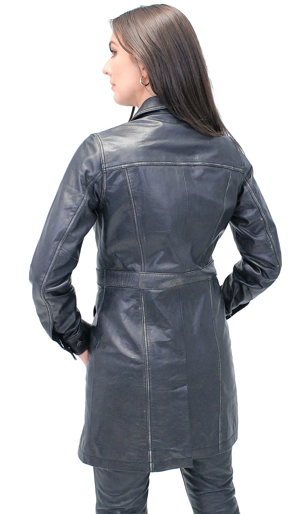 Vintage Black Extra Long Leather Coat #LA20090XLK ()