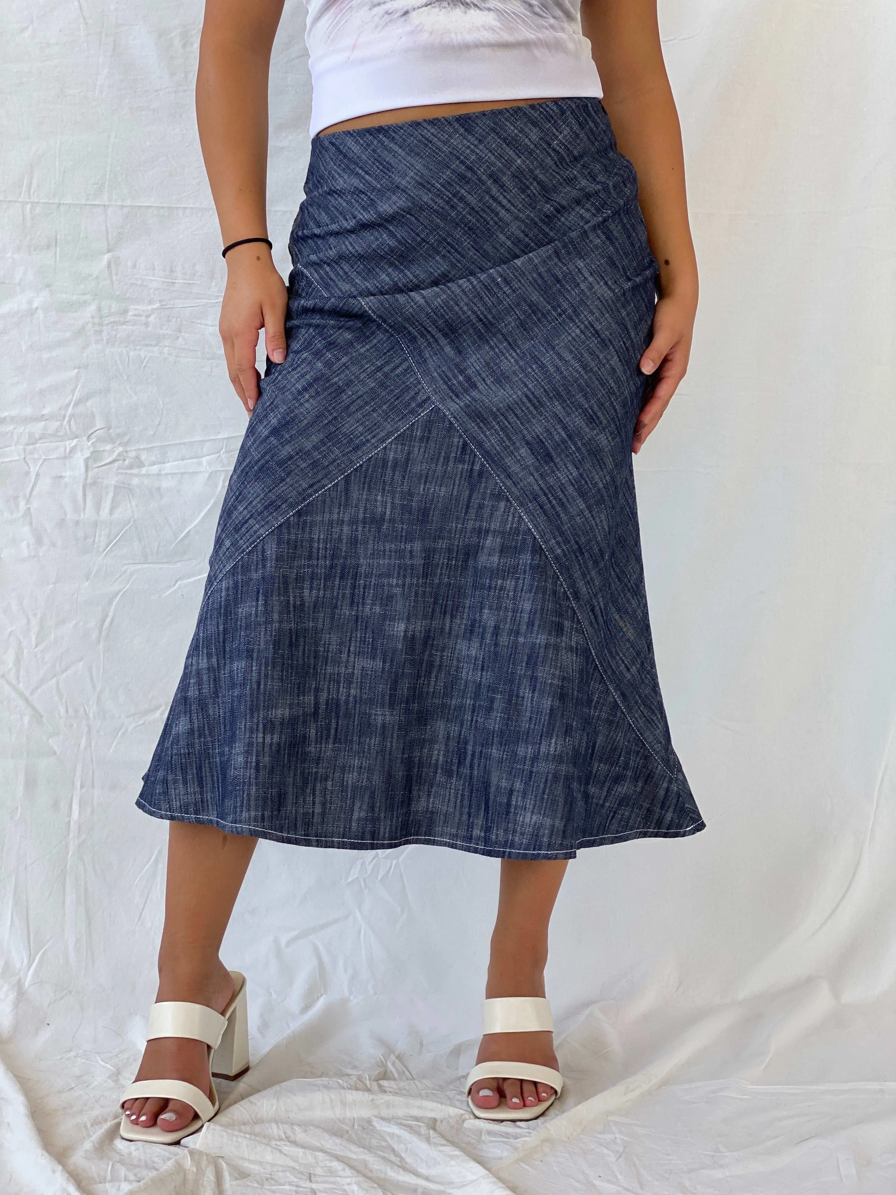 Vintage Celine Denim Pencil Midi Skirt - M