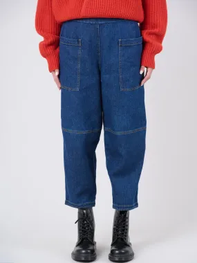 Waste Yarn Denim Cropped Barrel Leg Jeans