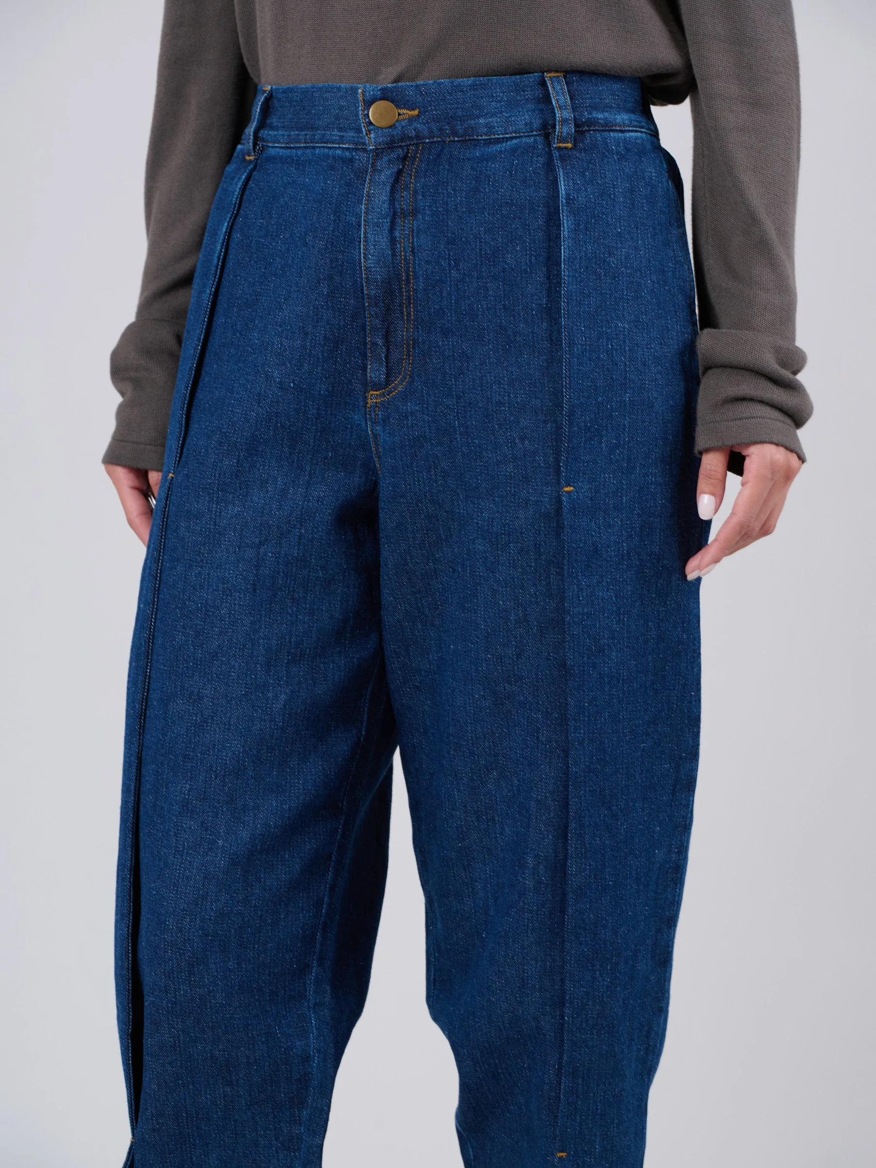 Waste Yarn Denim Side Pleat Jeans