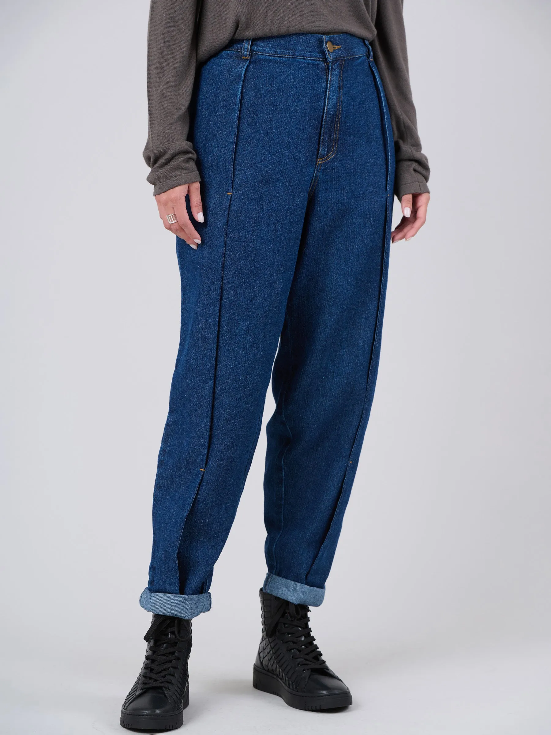 Waste Yarn Denim Side Pleat Jeans