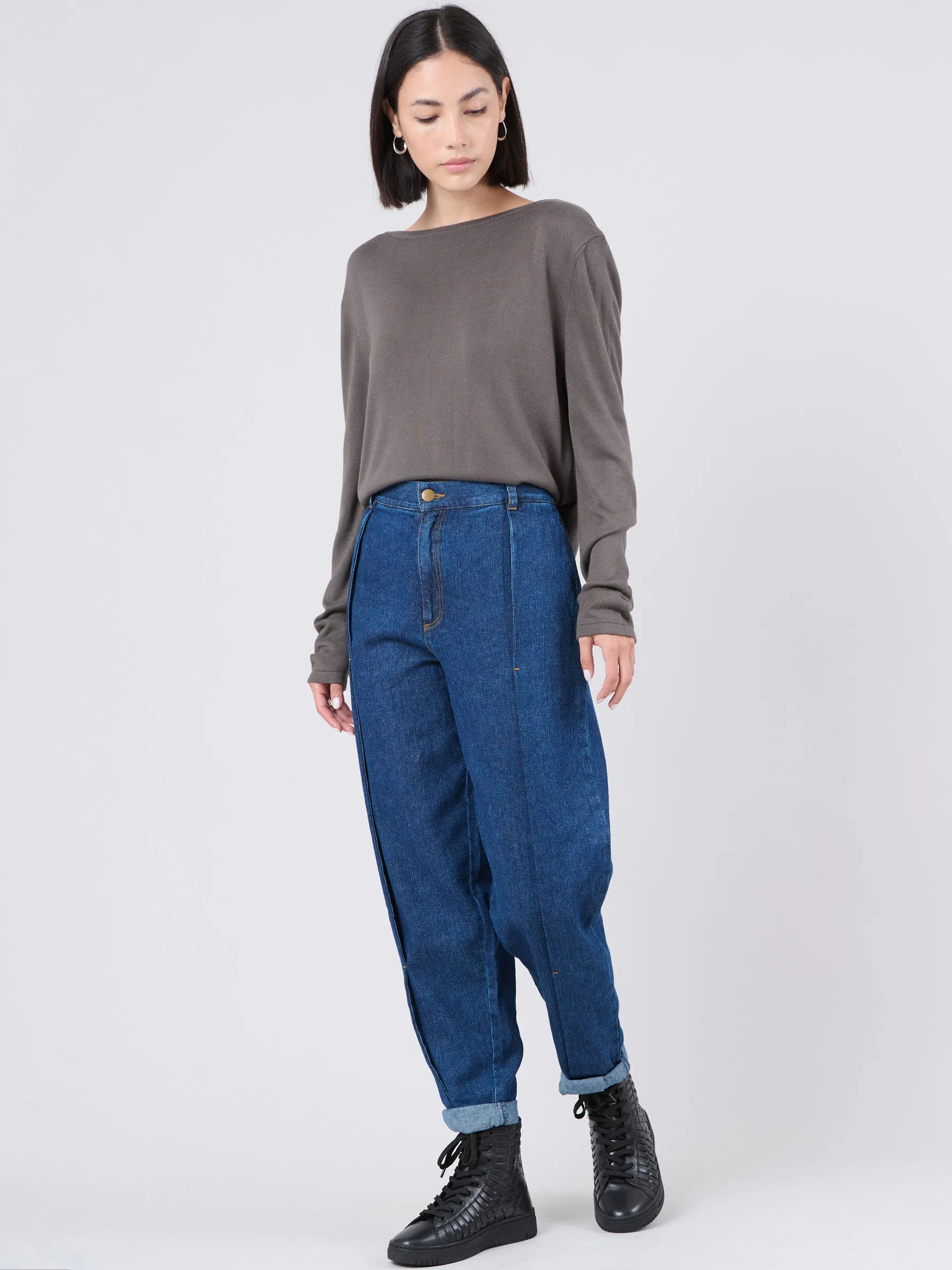 Waste Yarn Denim Side Pleat Jeans