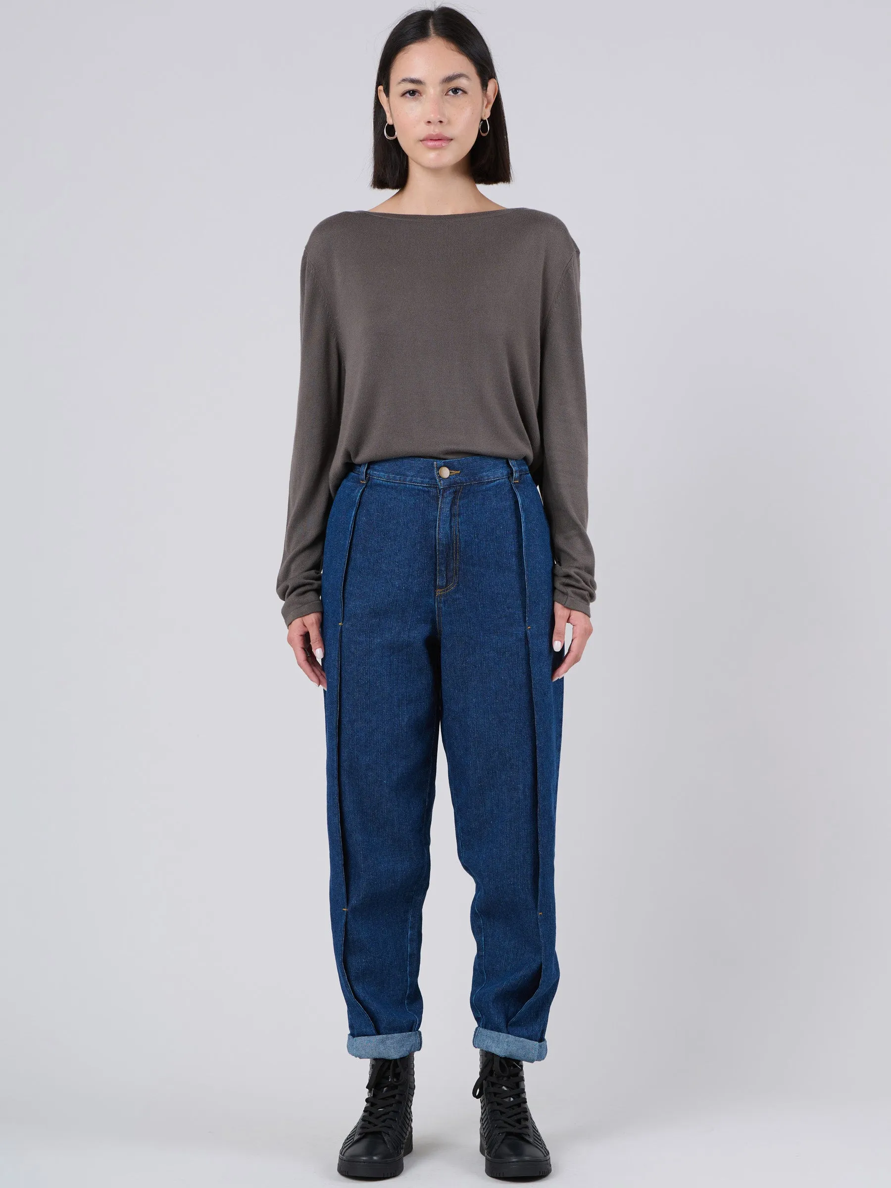 Waste Yarn Denim Side Pleat Jeans