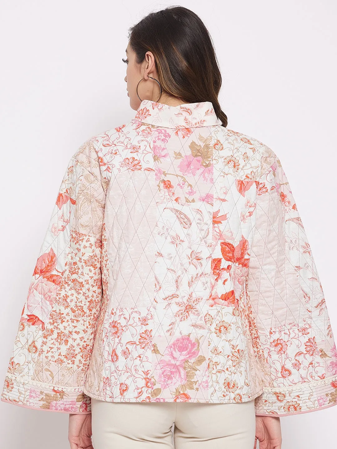 White Floral Patched Jacket