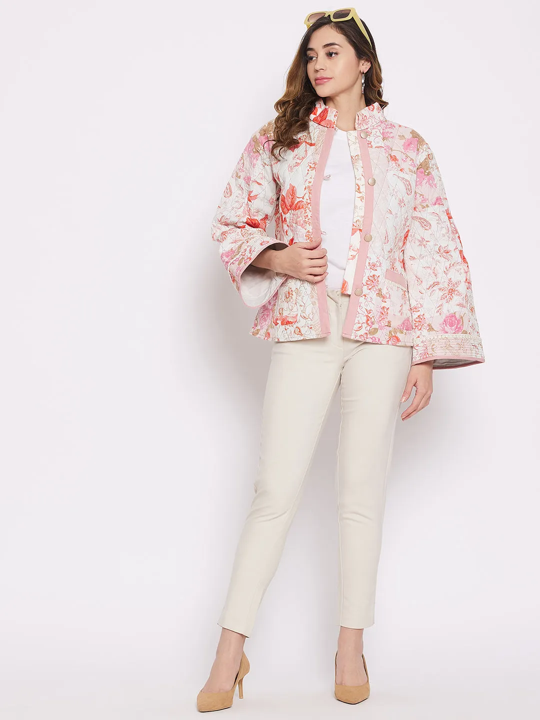 White Floral Patched Jacket