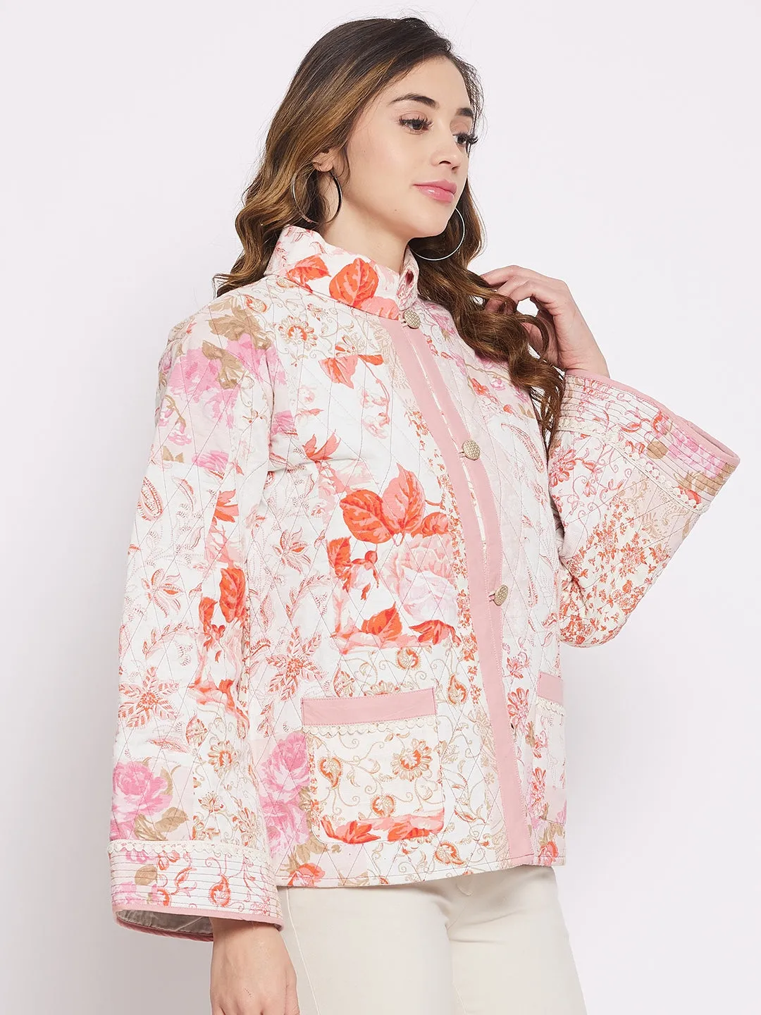 White Floral Patched Jacket