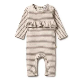 Wilson & Frenchy | Baby Organic Stripe Rib Ruffle Growsuit - Wild Ginger