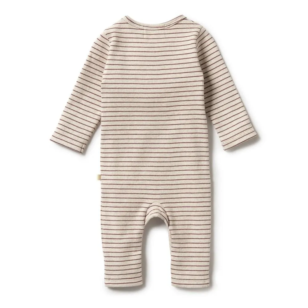 Wilson & Frenchy | Baby Organic Stripe Rib Ruffle Growsuit - Wild Ginger