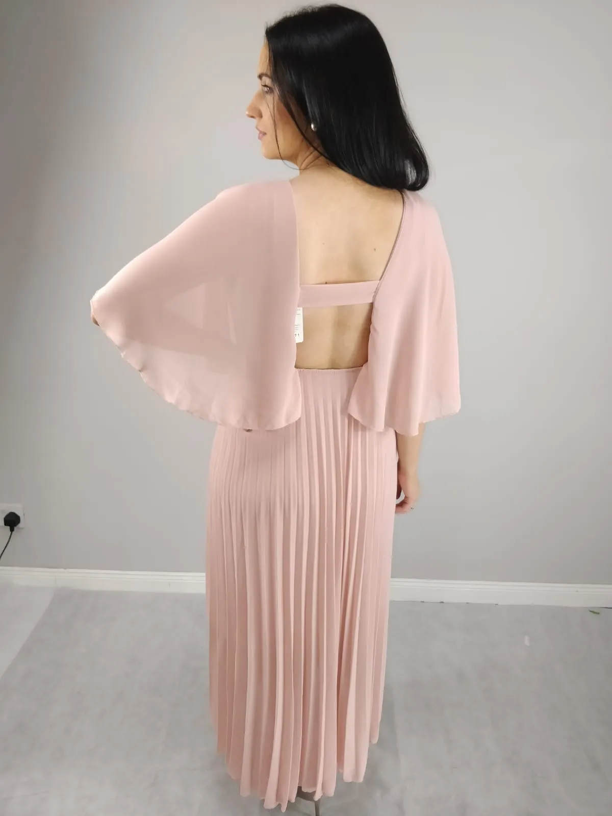 Yasmin Soft Pink Angel Sleeve Pleated Skirt Dress